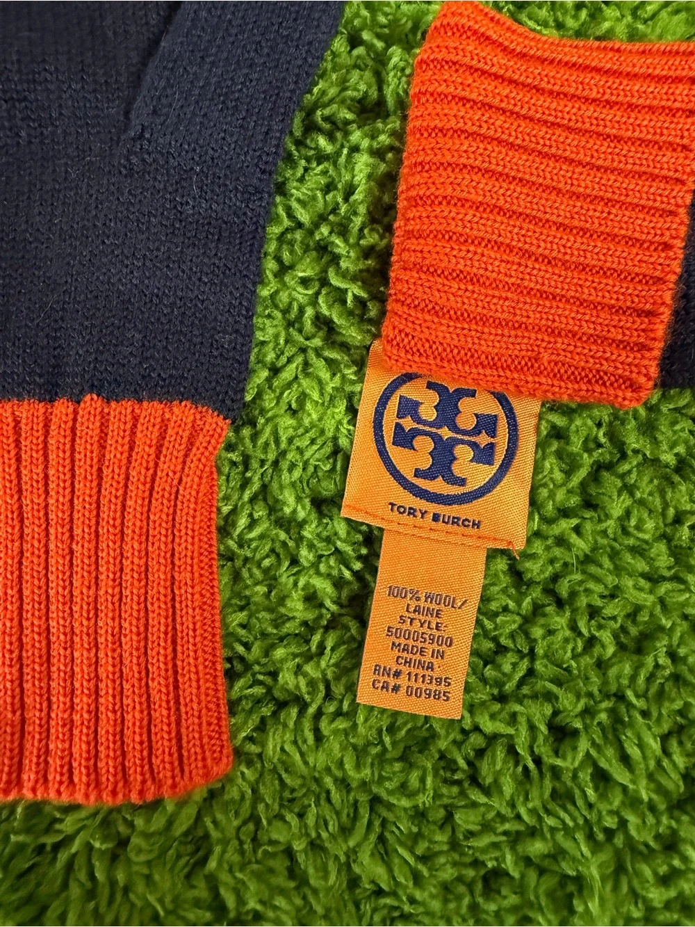 Tory Burch Wool Orange And Black Gloves